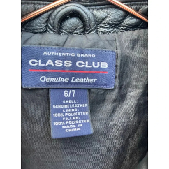 Class Club Kids Long Sleeve Full Zip Leather Motorcycle Jacket Black Sz 6/7 - Picture 12 of 13